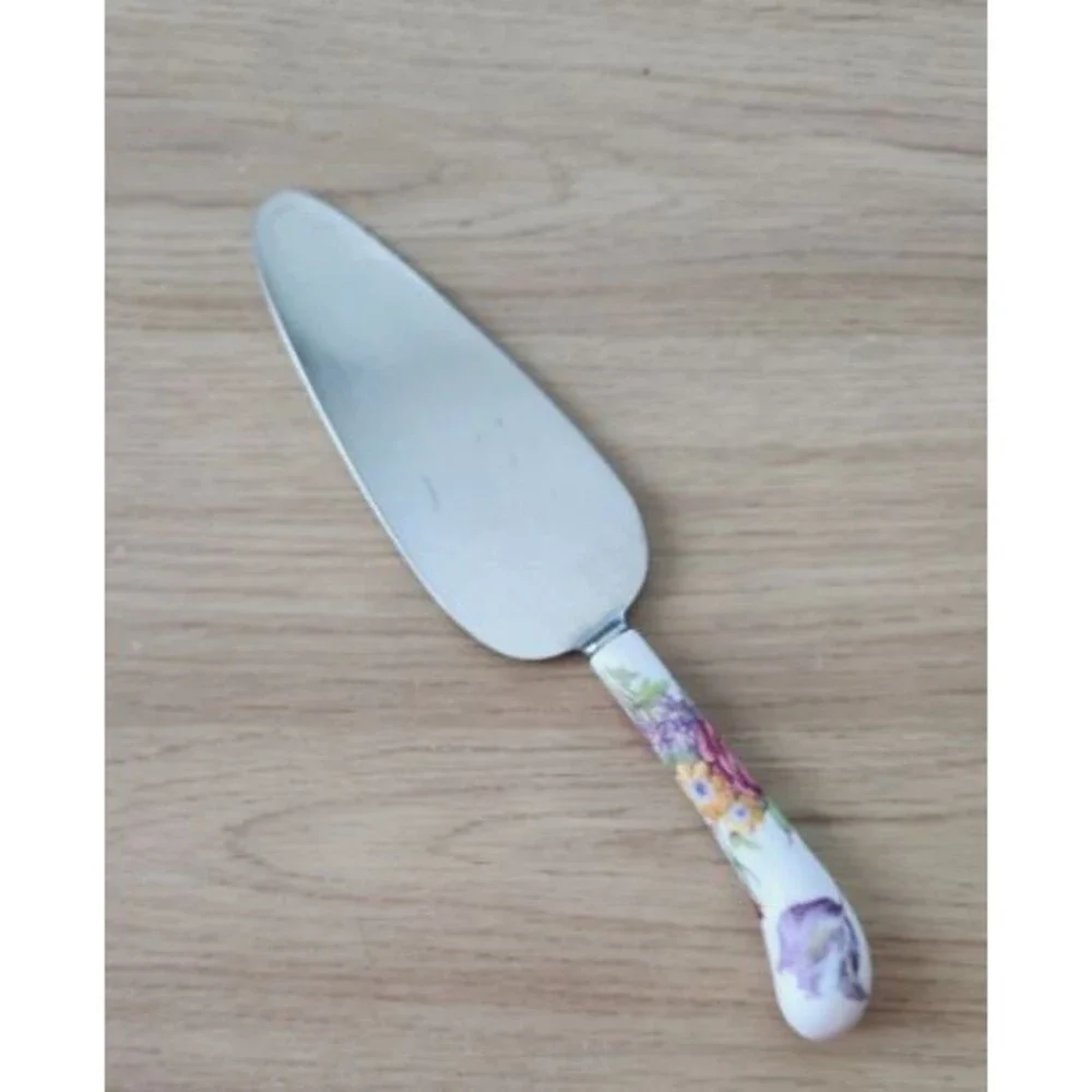 Vintage Judson Sheffield England Cake Server Floral Porcelain Handle Stainless